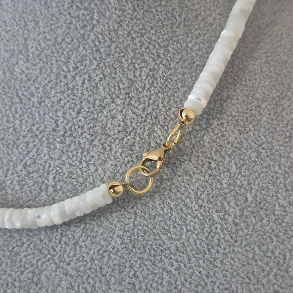 Natural Mother.of Pearl White Slices Of Pearl Rings & Pearl Coin Choker,Braclet - Picture 4 of 7